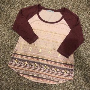 Metallic Blush Rose Tribal Print Baseball Tee